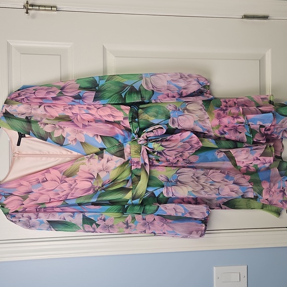 Alex Marie Dresses & Skirts - Alex Marie Sheer Long Sleeve Faux Wrap V-neck Ruffled Dress: Wisteria: Size- 14